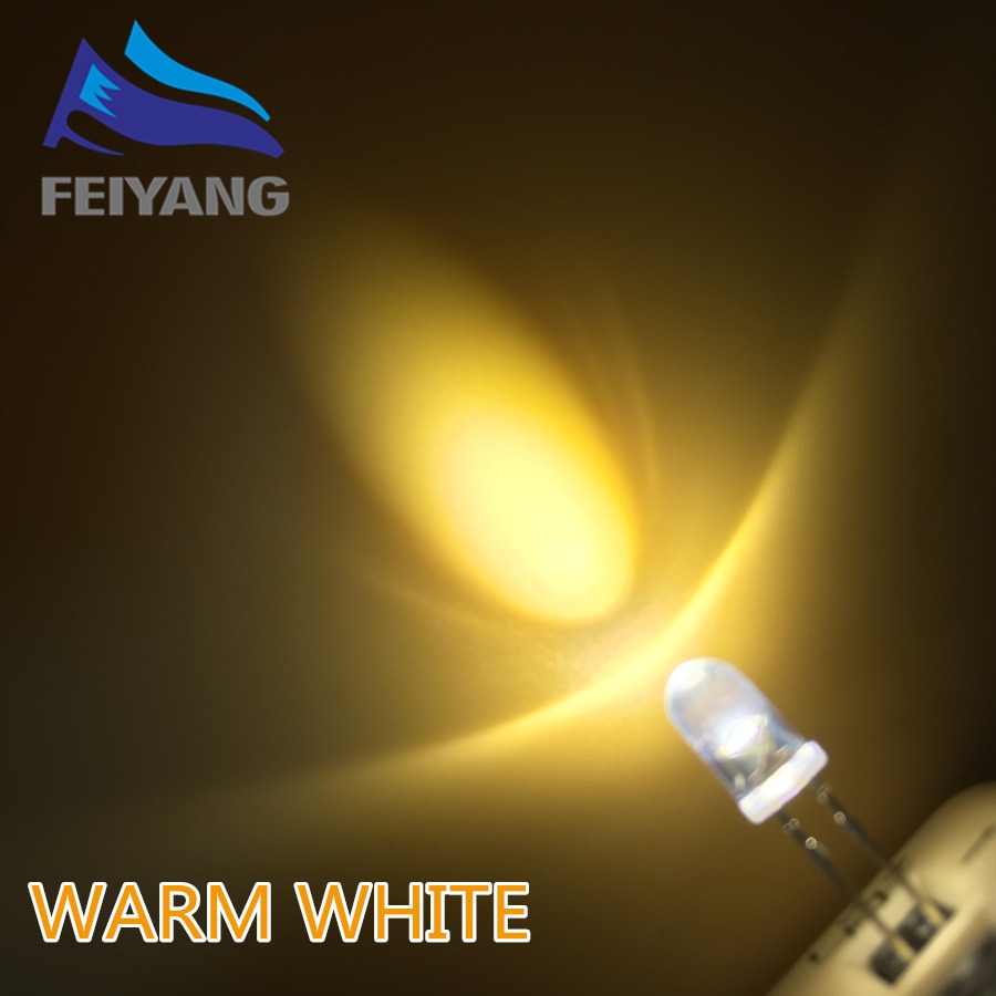 1000 개/몫 F5 매우 밝은 5MM 둥근 온난 한 백색 물 명확한 LED 빛 램프 방출 다이오드 고품질 Transparents